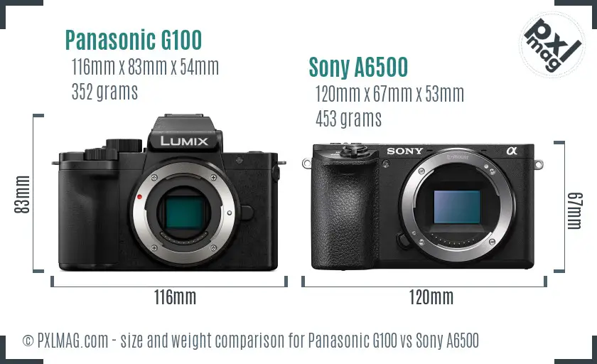 Panasonic G100 vs Sony A6500 size comparison