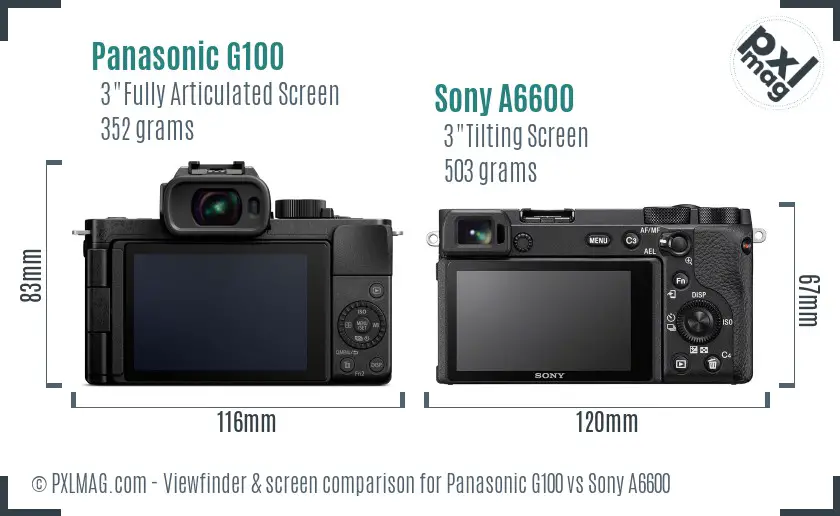 Panasonic G100 vs Sony A6600 Screen and Viewfinder comparison