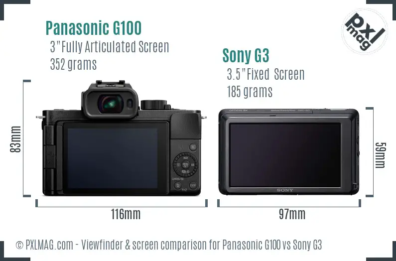 Panasonic G100 vs Sony G3 Screen and Viewfinder comparison