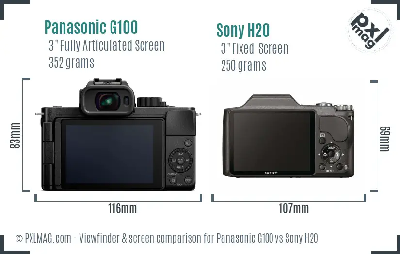 Panasonic G100 vs Sony H20 Screen and Viewfinder comparison