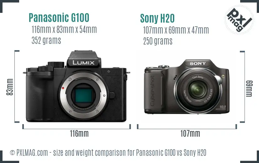 Panasonic G100 vs Sony H20 size comparison