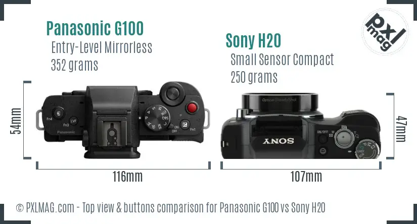 Panasonic G100 vs Sony H20 top view buttons comparison