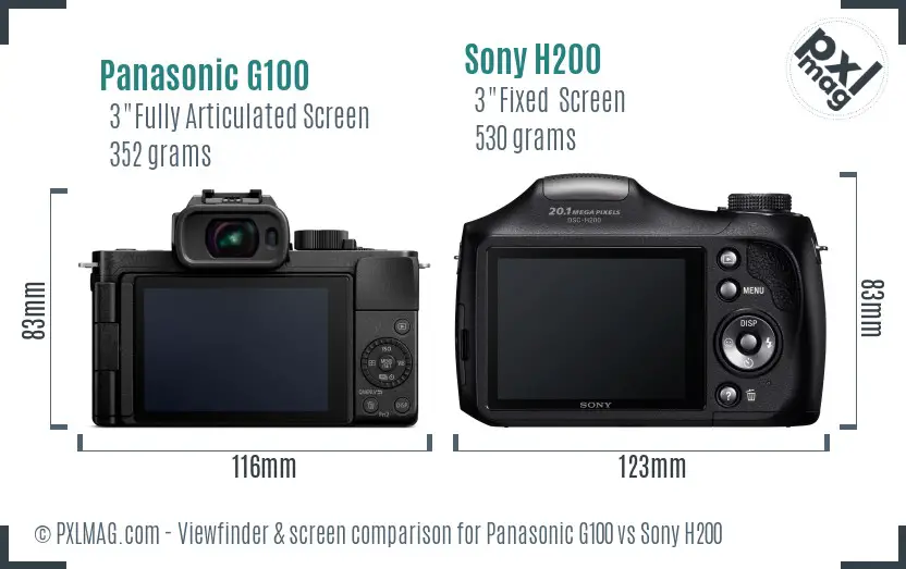 Panasonic G100 vs Sony H200 Screen and Viewfinder comparison