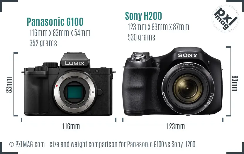 Panasonic G100 vs Sony H200 size comparison