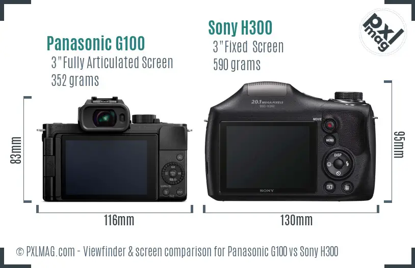 Panasonic G100 vs Sony H300 Screen and Viewfinder comparison