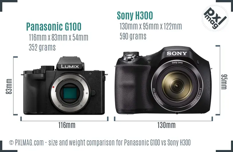 Panasonic G100 vs Sony H300 size comparison