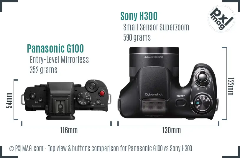 Panasonic G100 vs Sony H300 top view buttons comparison