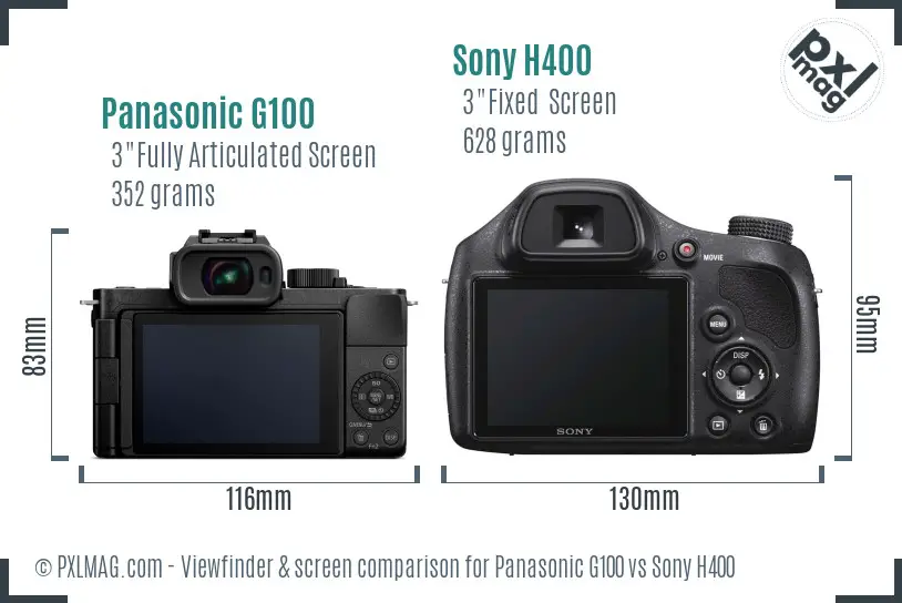 Panasonic G100 vs Sony H400 Screen and Viewfinder comparison