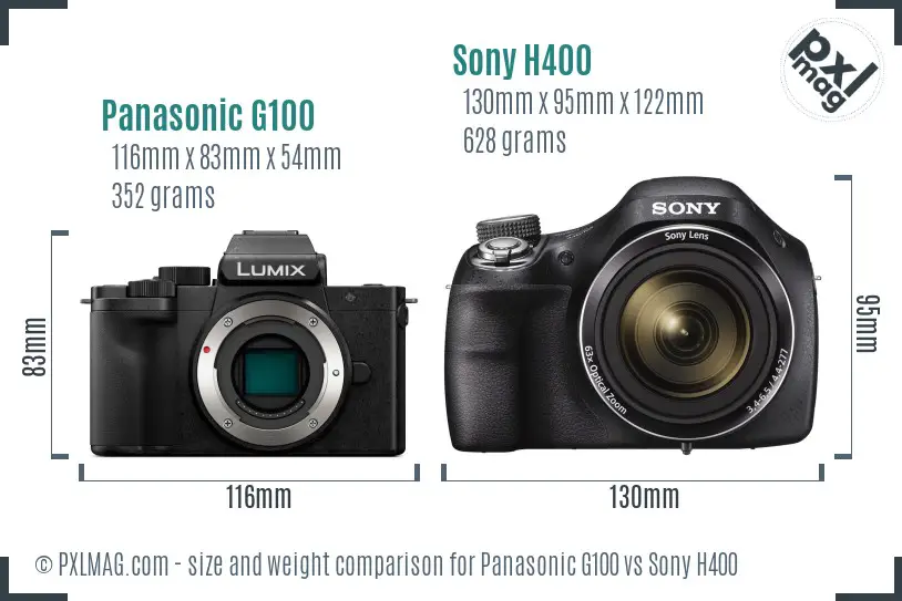 Panasonic G100 vs Sony H400 size comparison