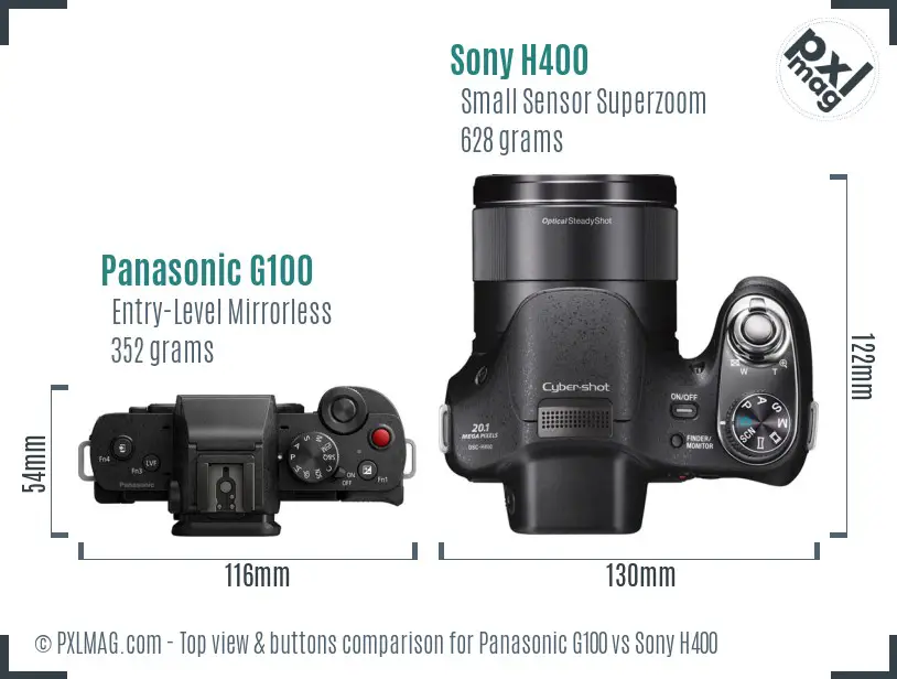 Panasonic G100 vs Sony H400 top view buttons comparison