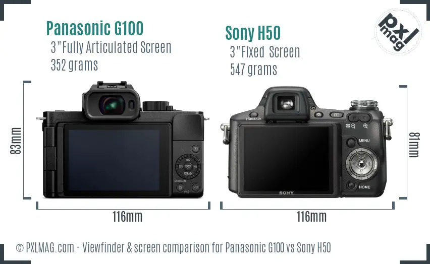 Panasonic G100 vs Sony H50 Screen and Viewfinder comparison
