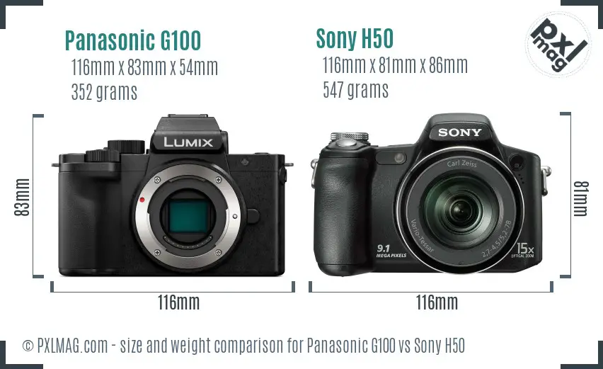 Panasonic G100 vs Sony H50 size comparison
