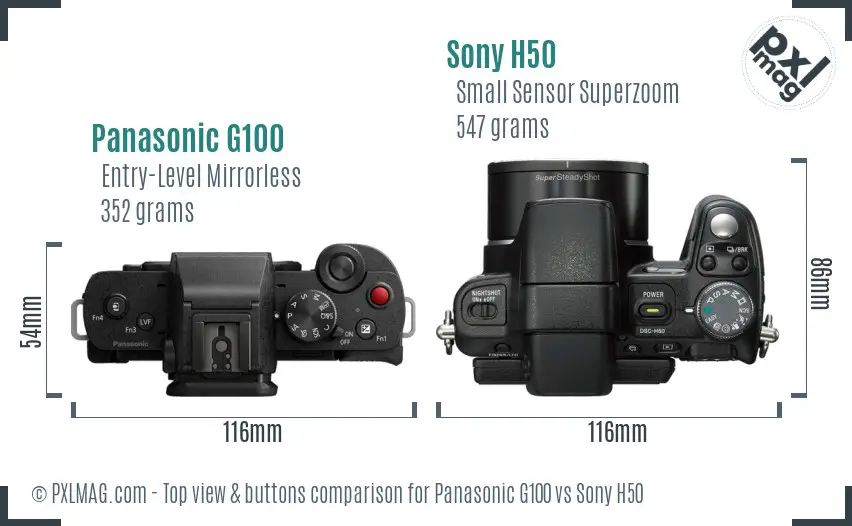 Panasonic G100 vs Sony H50 top view buttons comparison