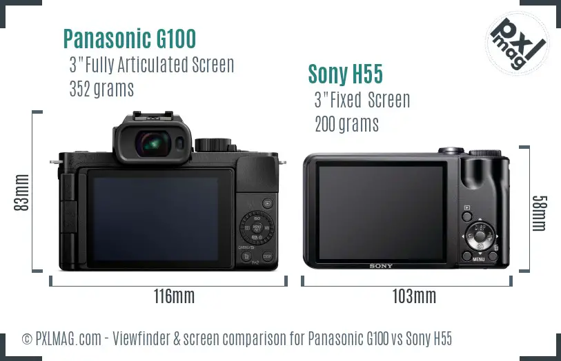 Panasonic G100 vs Sony H55 Screen and Viewfinder comparison