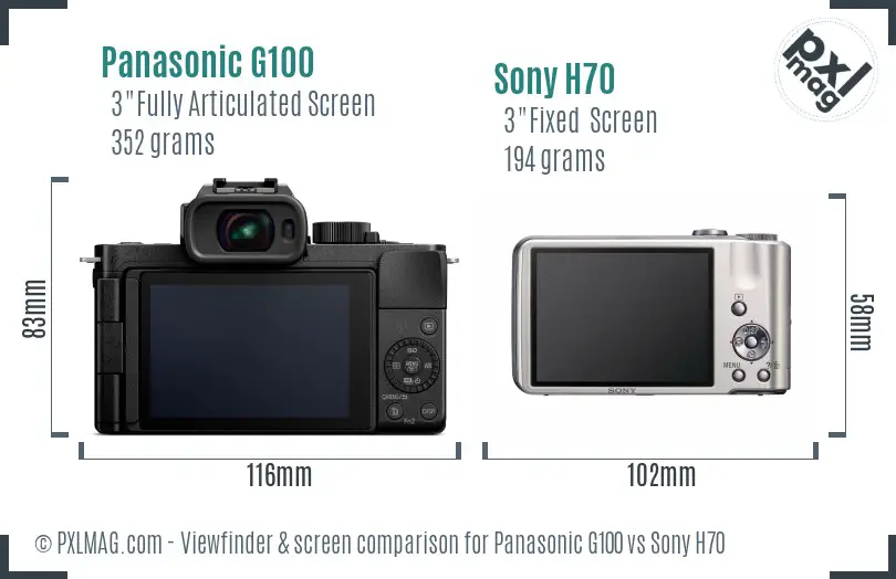 Panasonic G100 vs Sony H70 Screen and Viewfinder comparison