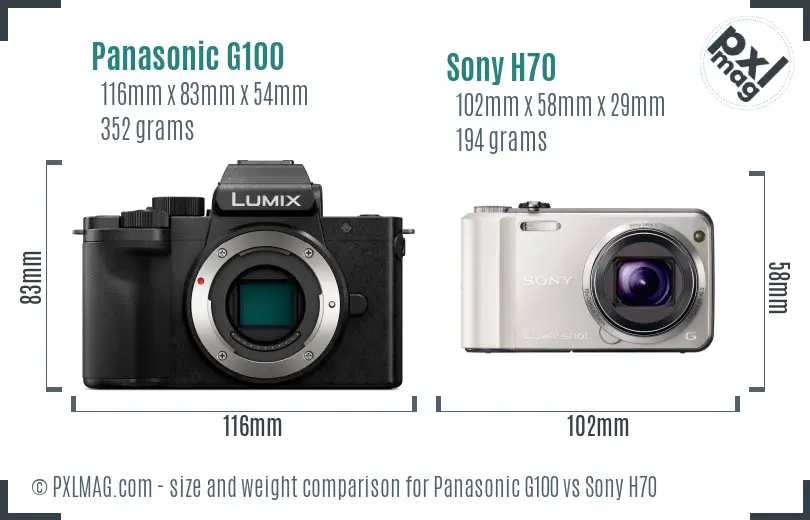 Panasonic G100 vs Sony H70 size comparison