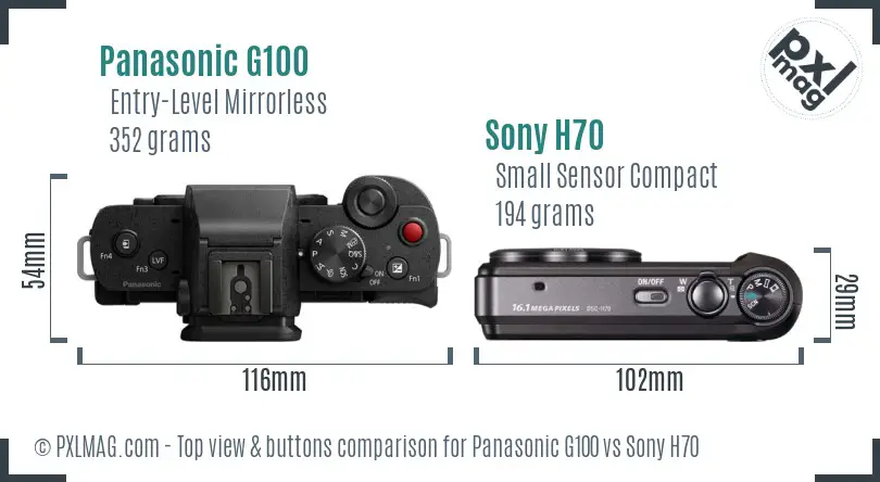 Panasonic G100 vs Sony H70 top view buttons comparison