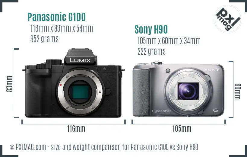 Panasonic G100 vs Sony H90 size comparison