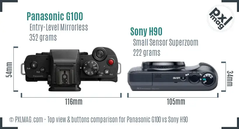 Panasonic G100 vs Sony H90 top view buttons comparison