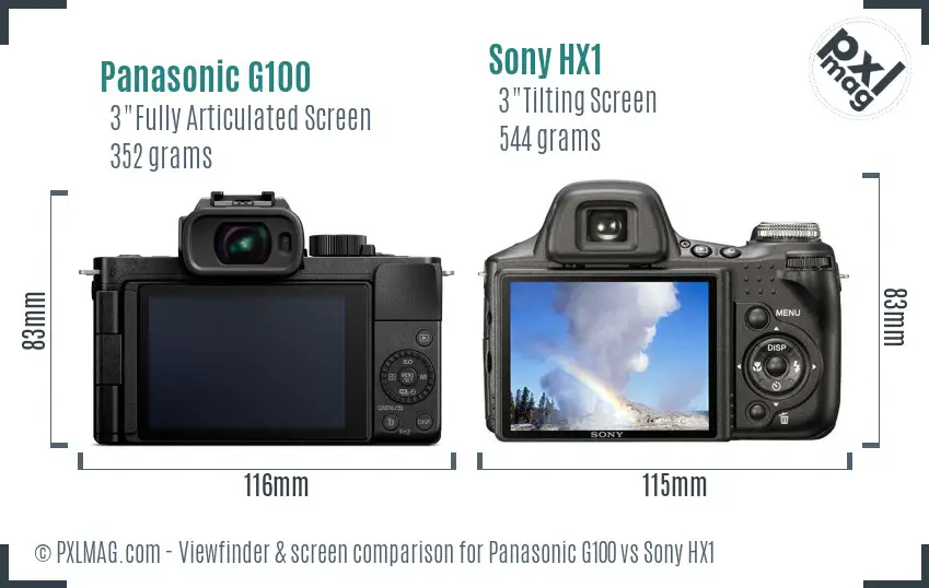 Panasonic G100 vs Sony HX1 Screen and Viewfinder comparison