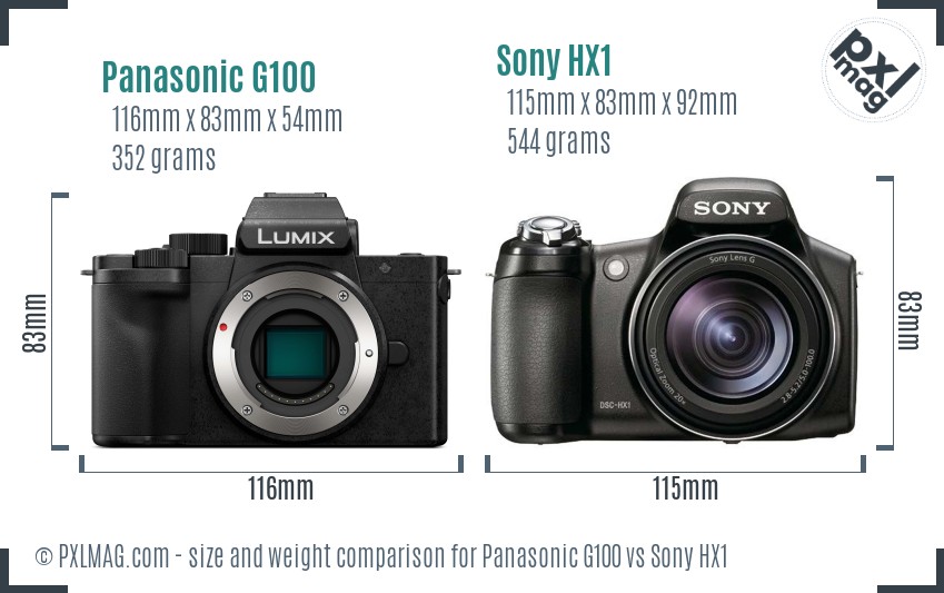 Panasonic G100 vs Sony HX1 size comparison
