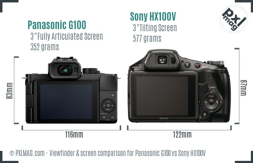 Panasonic G100 vs Sony HX100V Screen and Viewfinder comparison