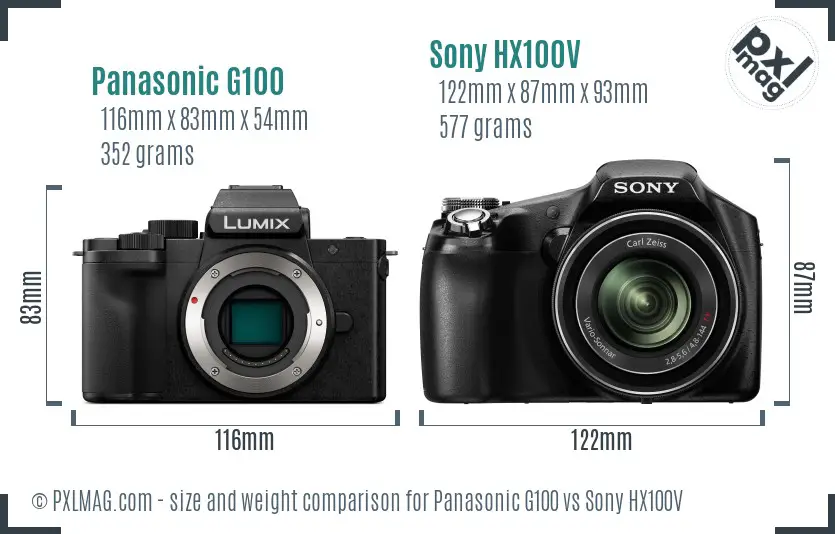 Panasonic G100 vs Sony HX100V size comparison
