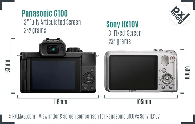Panasonic G100 vs Sony HX10V Screen and Viewfinder comparison
