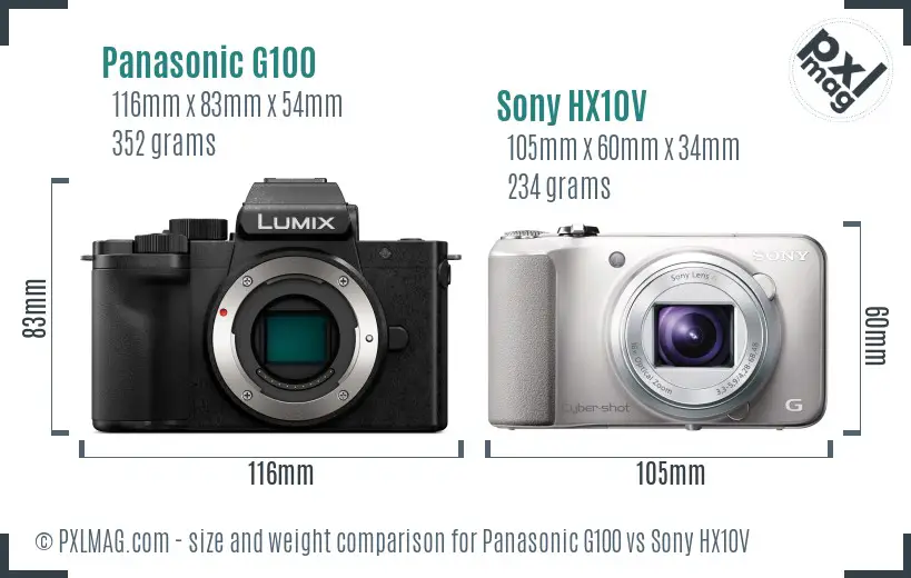 Panasonic G100 vs Sony HX10V size comparison