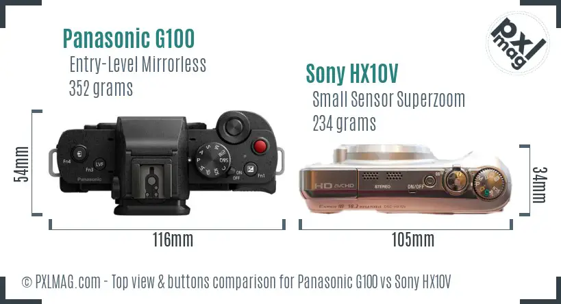 Panasonic G100 vs Sony HX10V top view buttons comparison