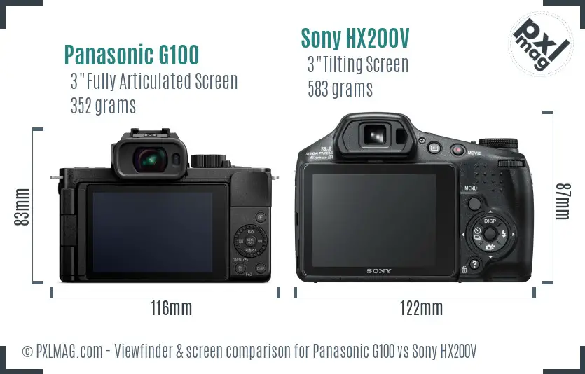 Panasonic G100 vs Sony HX200V Screen and Viewfinder comparison