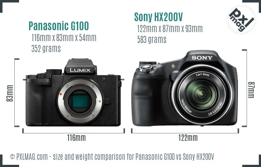 Panasonic G100 vs Sony HX200V size comparison