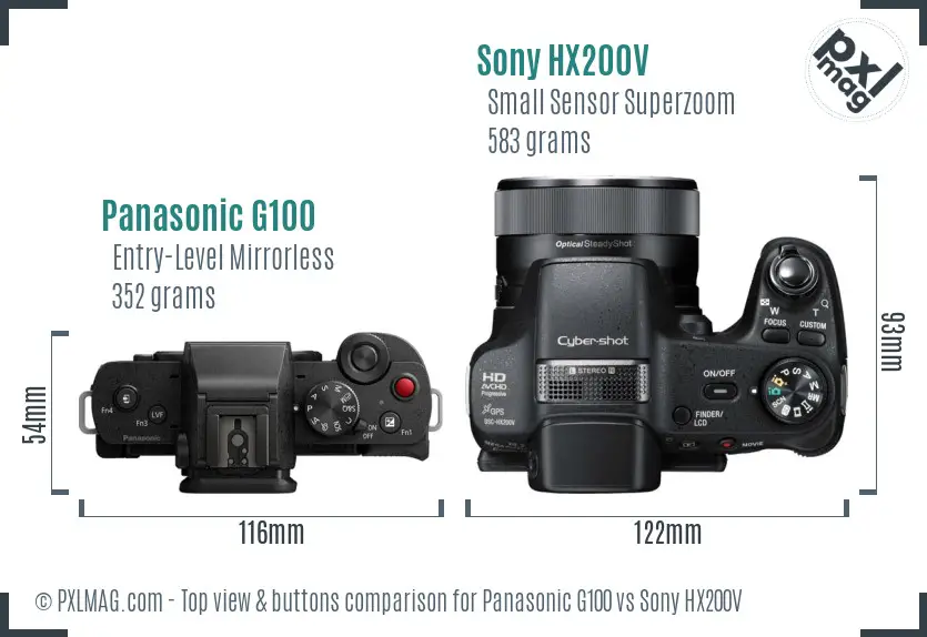 Panasonic G100 vs Sony HX200V top view buttons comparison