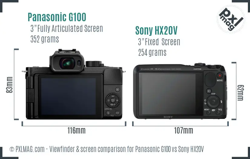 Panasonic G100 vs Sony HX20V Screen and Viewfinder comparison