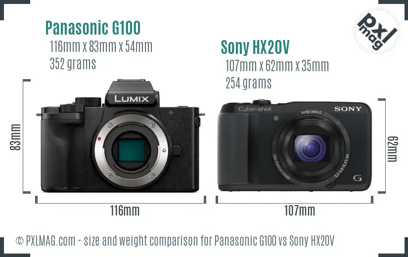 Panasonic G100 vs Sony HX20V size comparison