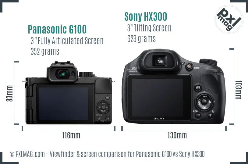 Panasonic G100 vs Sony HX300 Screen and Viewfinder comparison