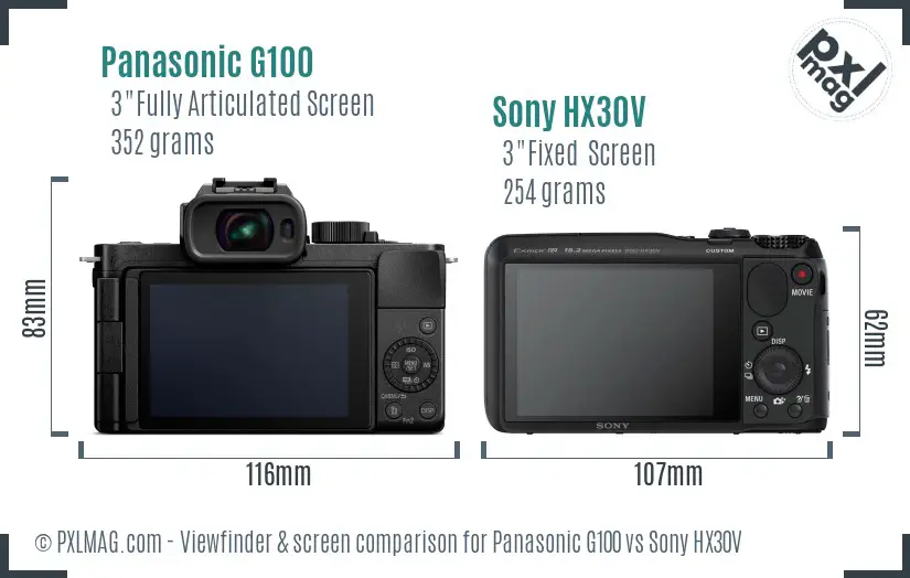 Panasonic G100 vs Sony HX30V Screen and Viewfinder comparison