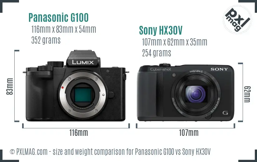 Panasonic G100 vs Sony HX30V size comparison