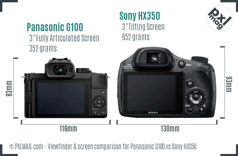 Panasonic G100 vs Sony HX350 Screen and Viewfinder comparison