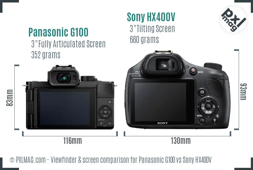 Panasonic G100 vs Sony HX400V Screen and Viewfinder comparison
