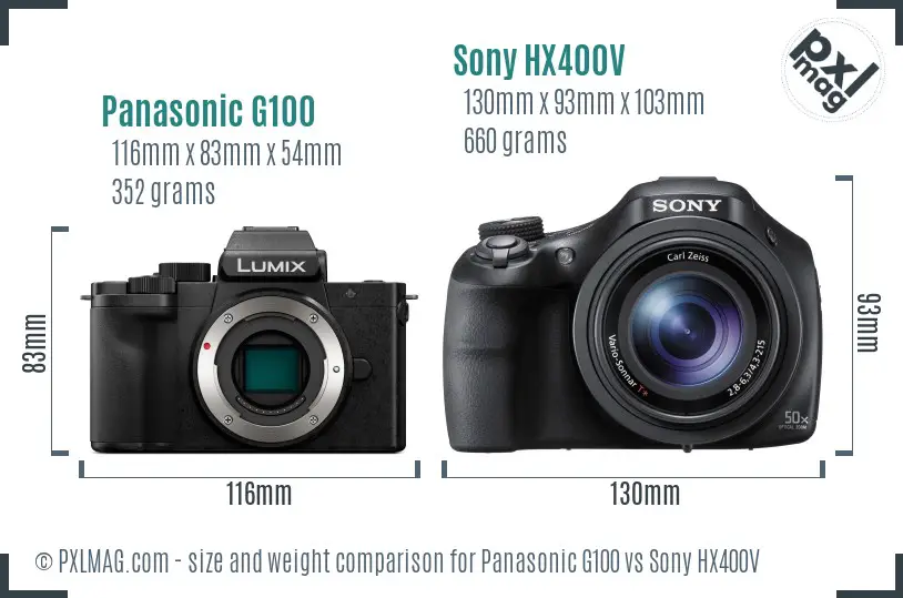 Panasonic G100 vs Sony HX400V size comparison