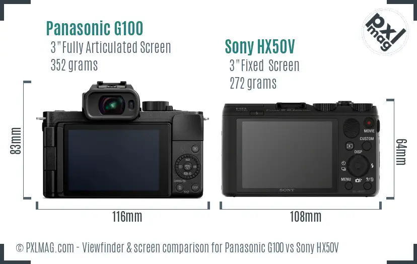 Panasonic G100 vs Sony HX50V Screen and Viewfinder comparison
