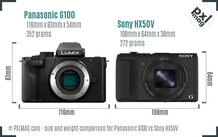 Panasonic G100 vs Sony HX50V size comparison