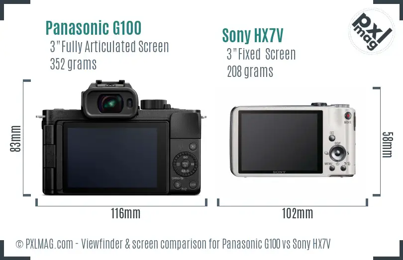 Panasonic G100 vs Sony HX7V Screen and Viewfinder comparison