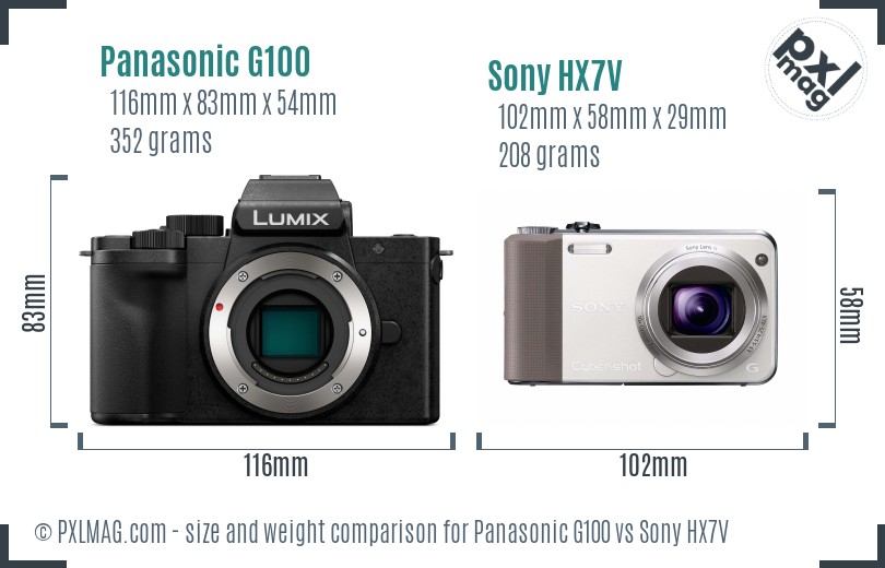 Panasonic G100 vs Sony HX7V size comparison