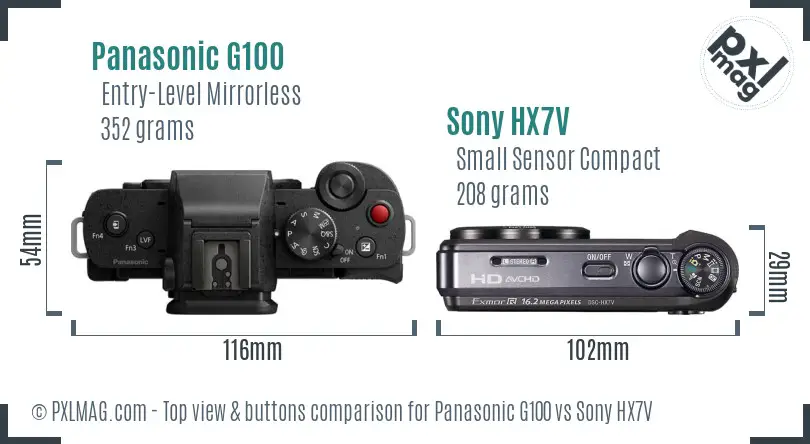 Panasonic G100 vs Sony HX7V top view buttons comparison