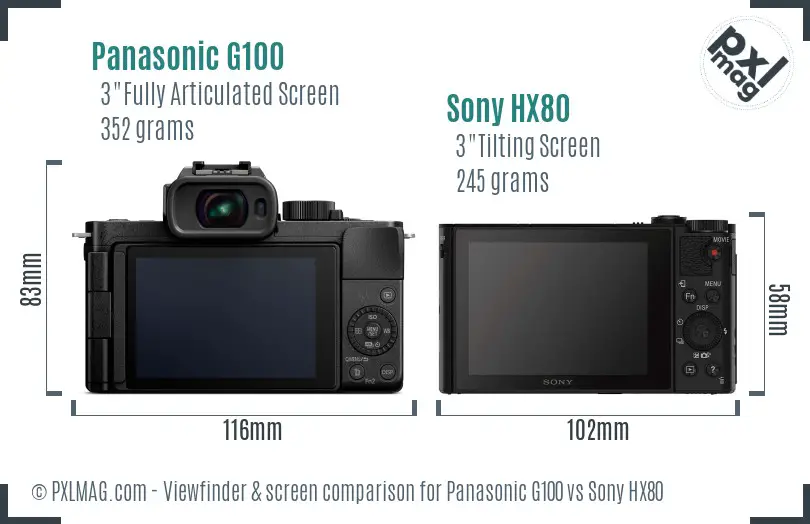 Panasonic G100 vs Sony HX80 Screen and Viewfinder comparison