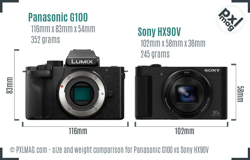 Panasonic G100 vs Sony HX90V size comparison
