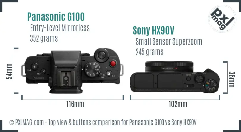 Panasonic G100 vs Sony HX90V top view buttons comparison