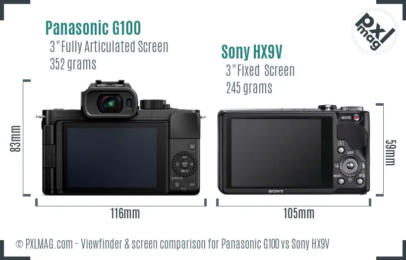 Panasonic G100 vs Sony HX9V Screen and Viewfinder comparison